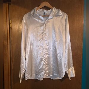 White Satin Button-Up Shirt